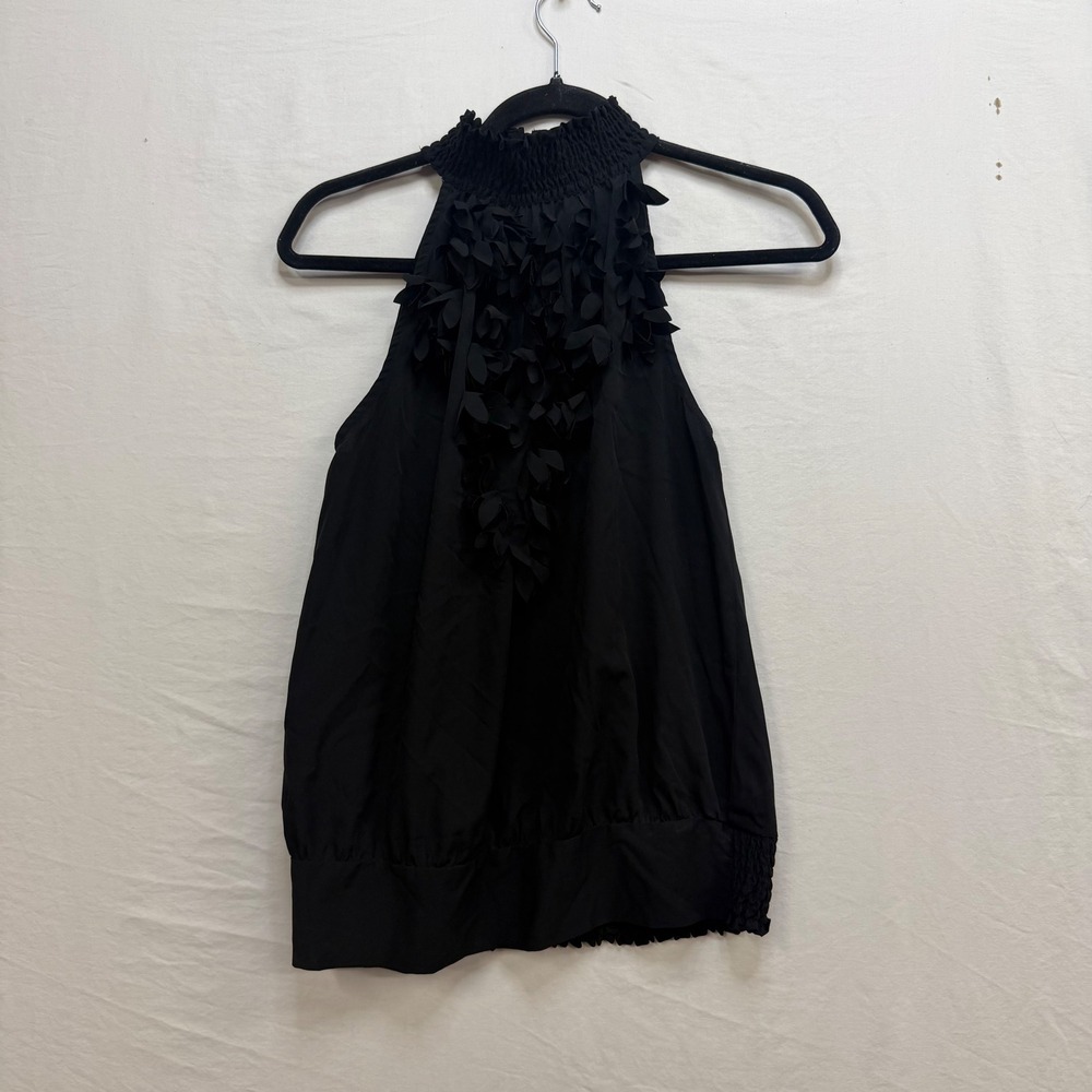 Dimri Black Halter Top 3D Floral Petal Smocked Neck Blouse Womens Size M